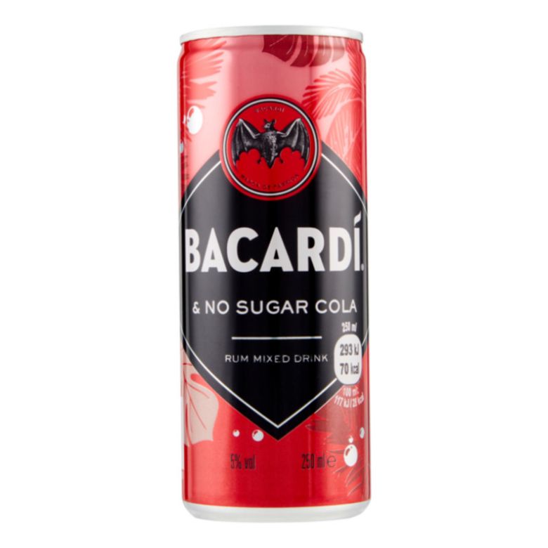 Immagine di BACARDI COLA NO SUGAR LATTINA  25CL - Confezione da 12 Barattoli -