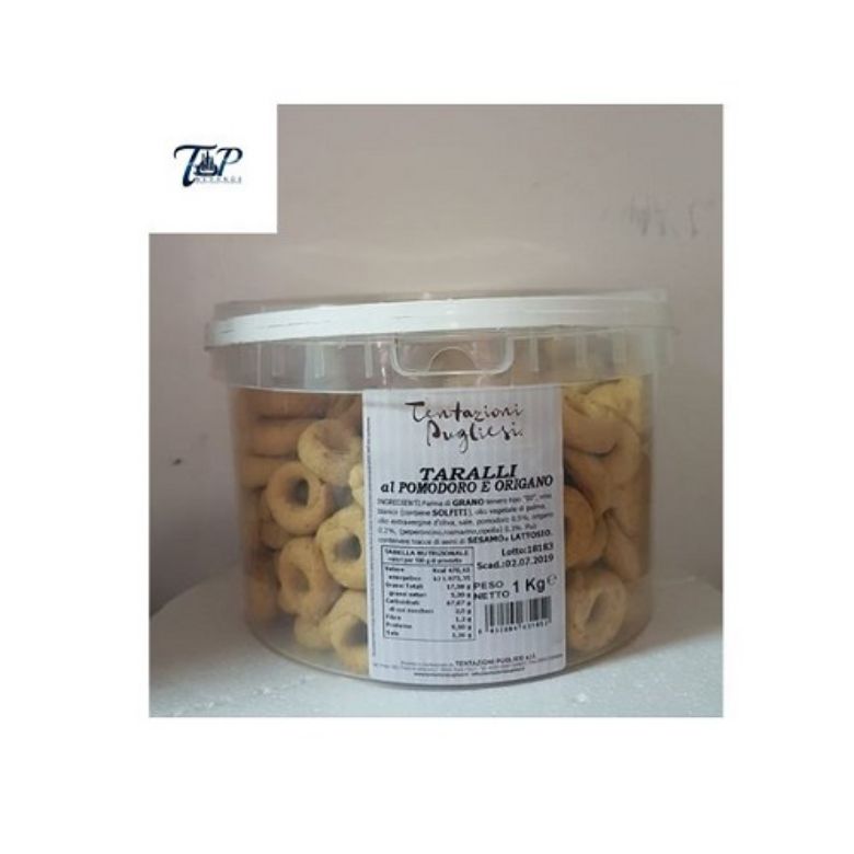 Immagine di SNACK SECCHIELLO 1KG.TARALLINI PIZZA - Confezione da 2 Pezzi - TENTAZIONI PUGLIESI GUSTO PIZZA