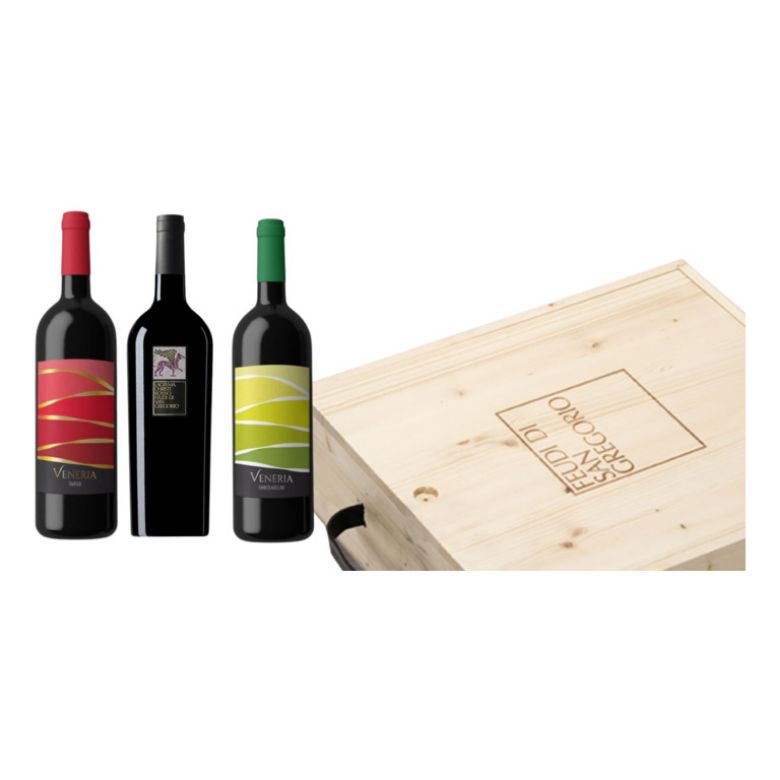 Immagine di BOX REGALO CASSA IN LEGNO 3 VINI - Confezione da 1 Bottiglie - VENERIA & FEUDI